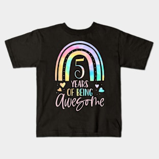 Kids 5 Years Of Being Awesome Rainbow Tie Dye 5Th Birthday Kids T-Shirt